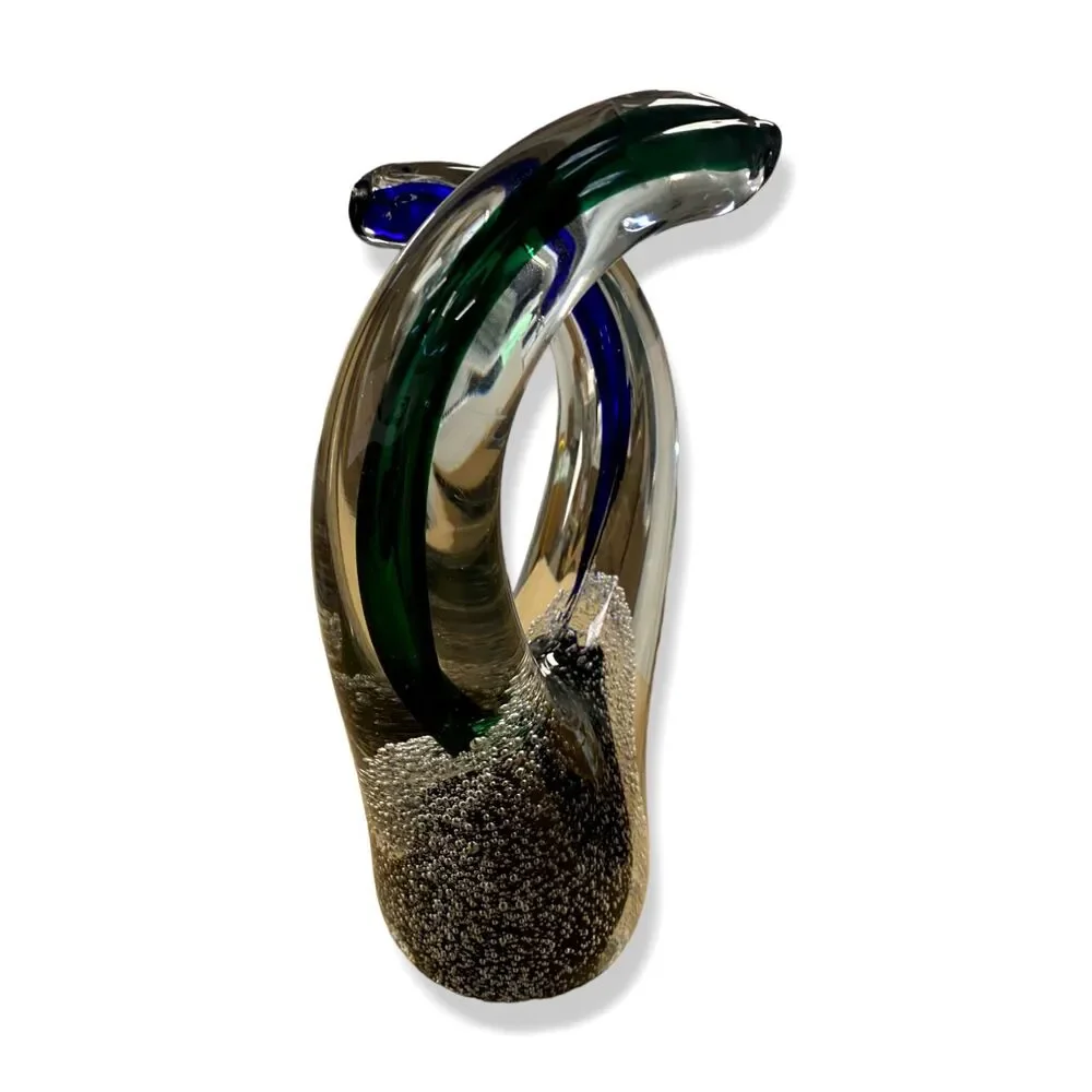 $375 John-Richard Collection Clear Blue Green Swirls Of Color III Sculpture